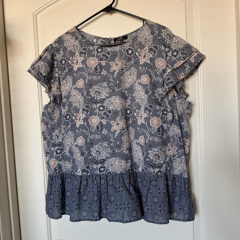Angels Forever Young Floral Ruffle Hem Blouse poplin, boho, natural materials